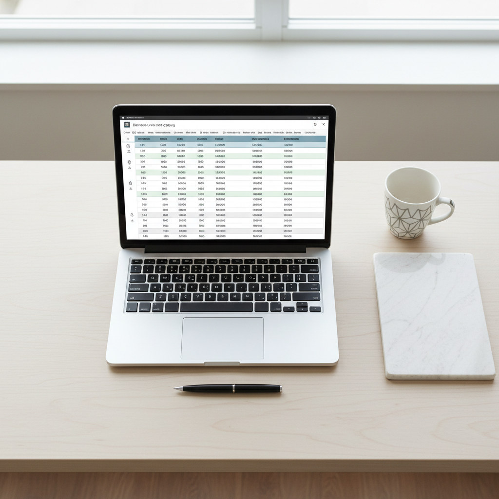 Laptop with organized supplier price catalog spreadsheet