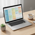Laptop showing Airtable-style CRM pipeline dashboard