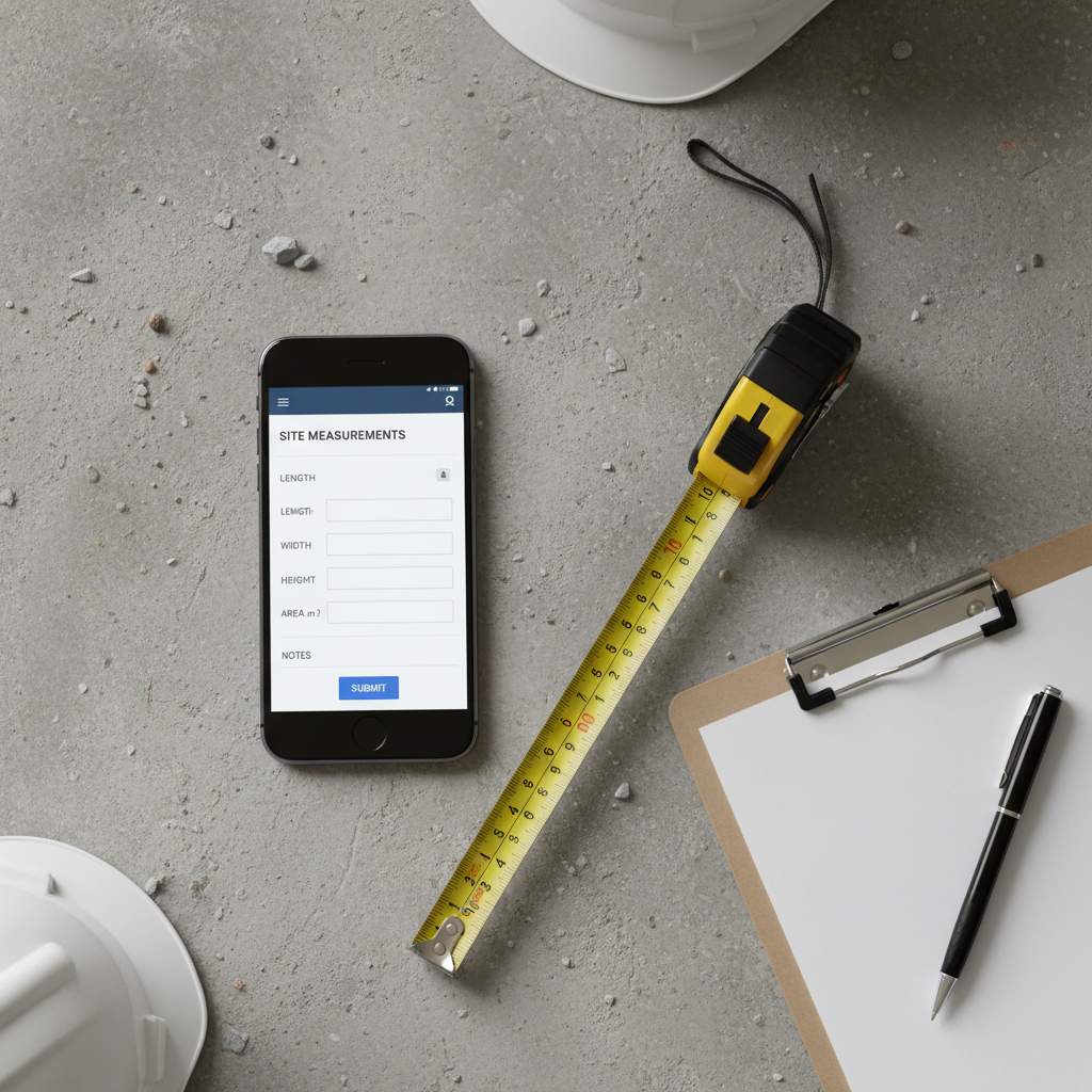 Smartphone with Google Form measurement checklist on job site