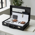 Premium open briefcase with full business system tools